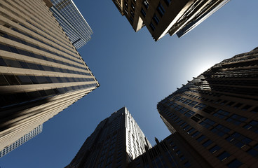 Skyscrapers of Chicago. Up view on skyscrapers of Chicago. Chicago downtown.