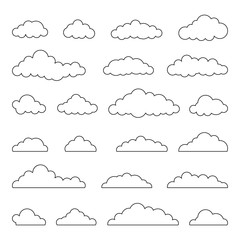 Set of White Clouds Line Style Isolated on White