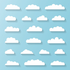 Set of White Clouds on a Blue Sky Background