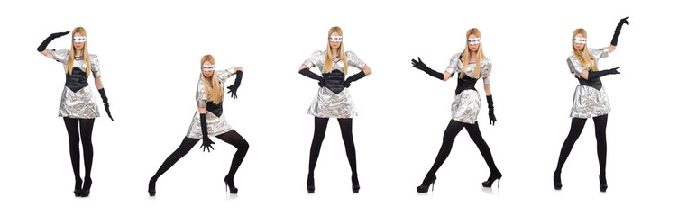 Fototapeta premium Woman in tech concept isolated on white