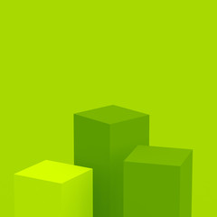 3d green cubes square podium minimal studio background. Abstract 3d geometric shape object illustration render. Display for food natural product.