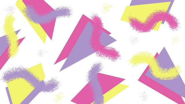 Retro abstract 80's 90's design pattern background. Memphis style with geometrical shapes of different vintage colors. Seamless 4k pop art design that can be set in a loop.