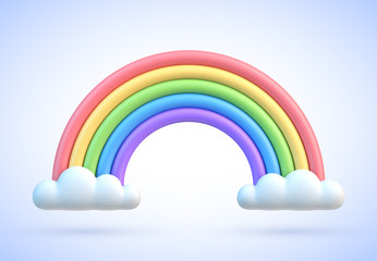 Colorful rainbow with clouds 3d vector illustration