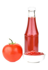 Fresh single tomato and tomato Sauce isolated on white background