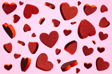 Hearts falling background - Valentine heart confetti for Valentines Day or wedding greeting card design template