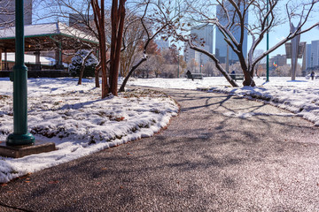 Scenic rare heavy snowfall downtown Atlanta, Georgia, US