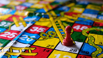 Close-up of snakes and ladders game children playground. Bangkok, Thailand Feb 01, 2020