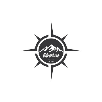 Mountain Adventure with Compass Badge logo design inspiration