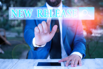 Handwriting text writing New Release. Conceptual photo announcing something newsworthy recent...