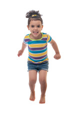 Young Girl Jumping in The Air Over White Background