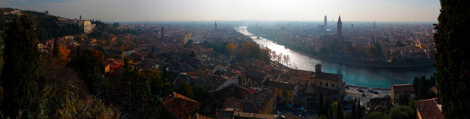 Panoramic view of the city of Verona in Italy.Sunset.Evening