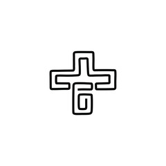 Abstract figure as a cross, emblem or logo design, small tattoo, silhouette one single line on a white background, isolated vector illustration.