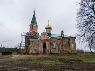 Fototapeta na wymiar landscape with an old Orthodox church
