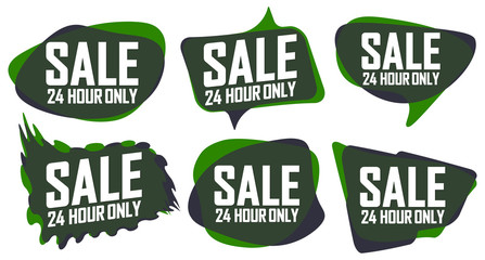 Set Sale tags, 24 Hour Only, discount banners design template, promo collection, vector illustration