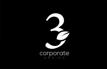 Fototapeta premium black and white number 3 three leaf logo icon design for company and business