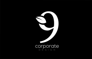Obraz premium black and white number 9 nine leaf logo icon design for company and business