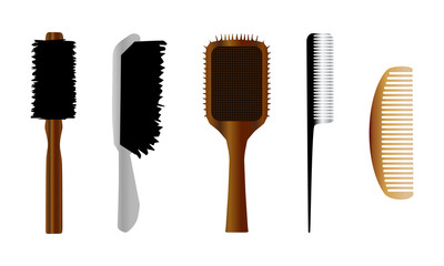 Illustration set of multiple hairbrushes