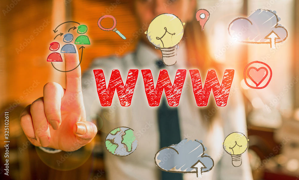 Poster writing note showing www. business concept for network of online content formatted in html and acces