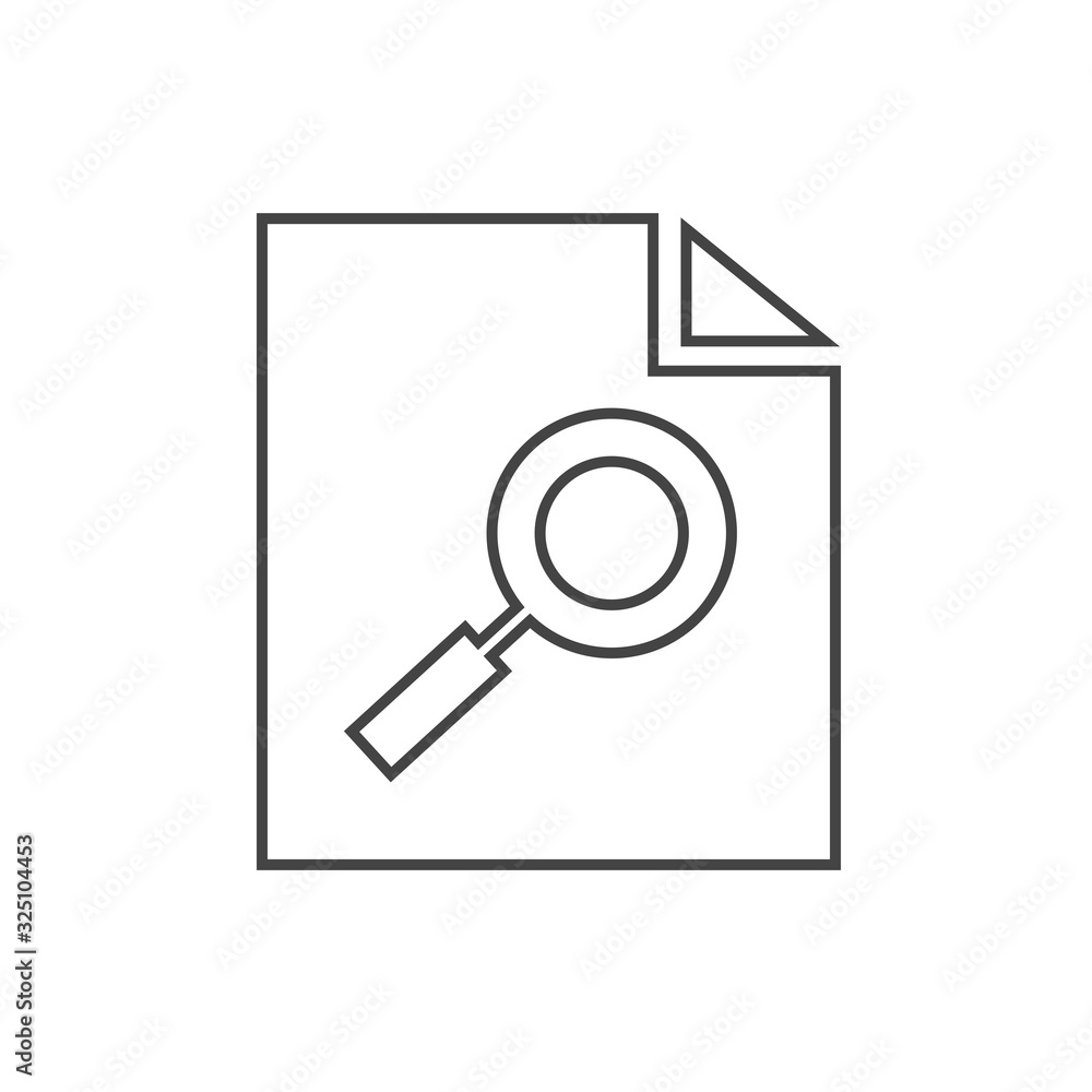 Poster file search icon. document page with magnifier tool symbol isolated on white background