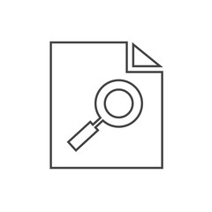 File search icon. Document page with magnifier tool symbol isolated on white background