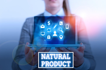 Conceptual hand writing showing Natural Product. Concept meaning chemical compound or substance...