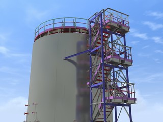 BIM project of an industrial oil storage tank for oil and gasoline. 3D rendering. Refinery. Model and drawings of the building made by engineers.