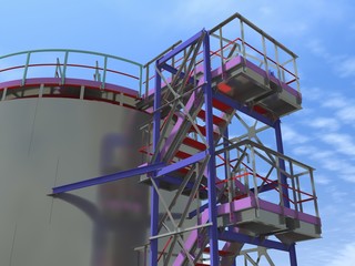 BIM project of an industrial oil storage tank for oil and gasoline. 3D rendering. Refinery. Model and drawings of the building made by engineers.