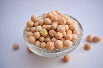 white Peea in A Glass Bowl on White Background Close-Up Stock Photograph Image