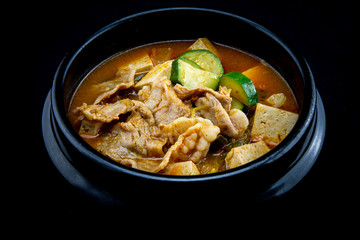 Soybean Paste Stew with Beef Brisket which is called Cadobagi Doenjan Jjigae in Korean