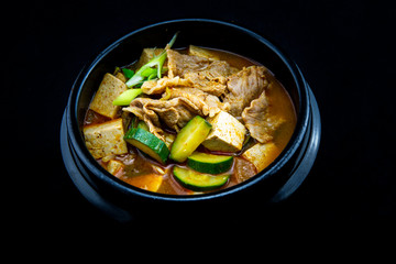 Soybean Paste Stew with Beef Brisket which is called Cadobagi Doenjan Jjigae in Korean