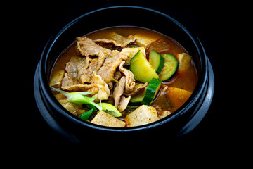 Soybean Paste Stew with Beef Brisket which is called Cadobagi Doenjan Jjigae in Korean