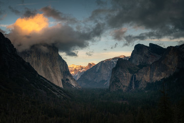 Yosemite Valley from epic Tunnel View in Wawona Road in California, United States.