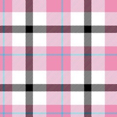 Tartan seamless plaid pattern illustration in pink, black, white and blue combination