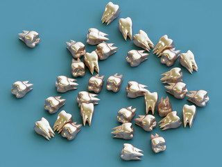 Obraz premium Golden teeth, gold crown teeth. 3d illustration