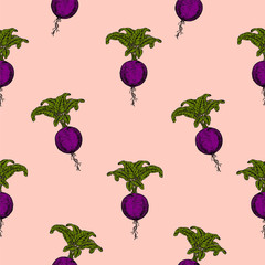 purple turnip seamless pattern vector illustration, Can use for fabric, textile, wallpaper, background, packaging, adversiting, decor, wrapping paper, clothes, shirts, dresses, bedding, blankets