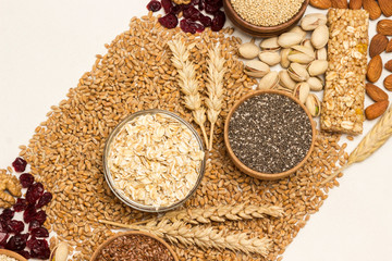 Balanced protein granola bar. Nuts, seeds, cereals