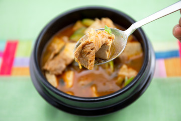 Soybean Paste Stew with Beef Brisket which is called Cadobagi Doenjan Jjigae in Korean
