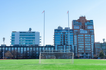 Sports Field with a Goal at McCarren Park in Williamsburg Brooklyn New York