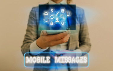 Conceptual hand writing showing Mobile Messages. Concept meaning the act of composing and sending...
