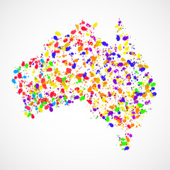 Abstract Australia map of colorful ink splashes, grunge splatters. Vector illustration