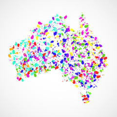 Abstract Australia map of colorful ink splashes, grunge splatters. Vector illustration