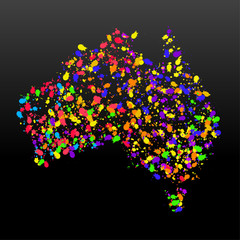 Abstract Australia map of colorful ink splashes, grunge splatters. Vector illustration
