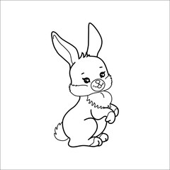 Cute cartoon bunny for coloring page or book. Outline of little rabbit isolated on white background. Childish or Easter concept. Vector 10 EPS illustration.