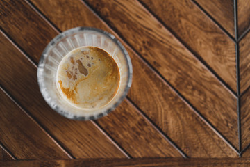 Dirty Coffee on the wooden table