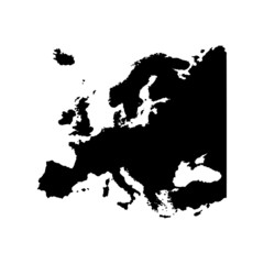 Europe map vector, isolated on white background. Black map template, flat earth.  Simplified, generalized world map with round corners.