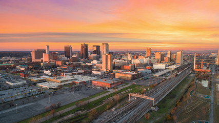 Downtown Birmingham, Alabama, USA Drone Skyline Aerial
