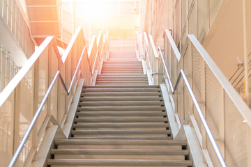 Stairway business background concept. Empty modern stair architecture in city building.