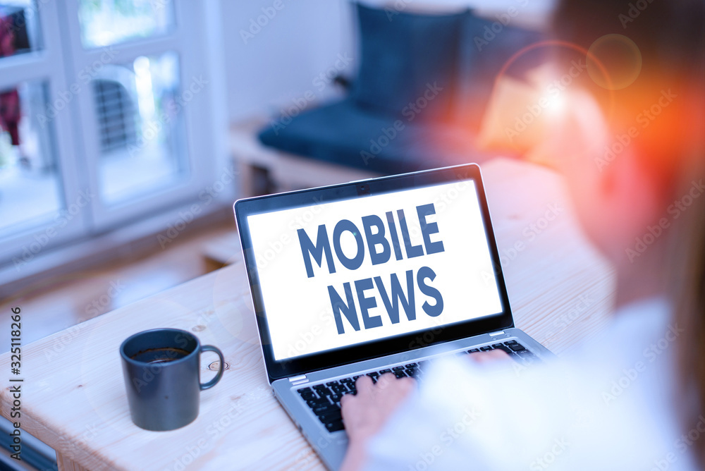 Poster writing note showing mobile news. business concept for the delivery and creation of news using mobil