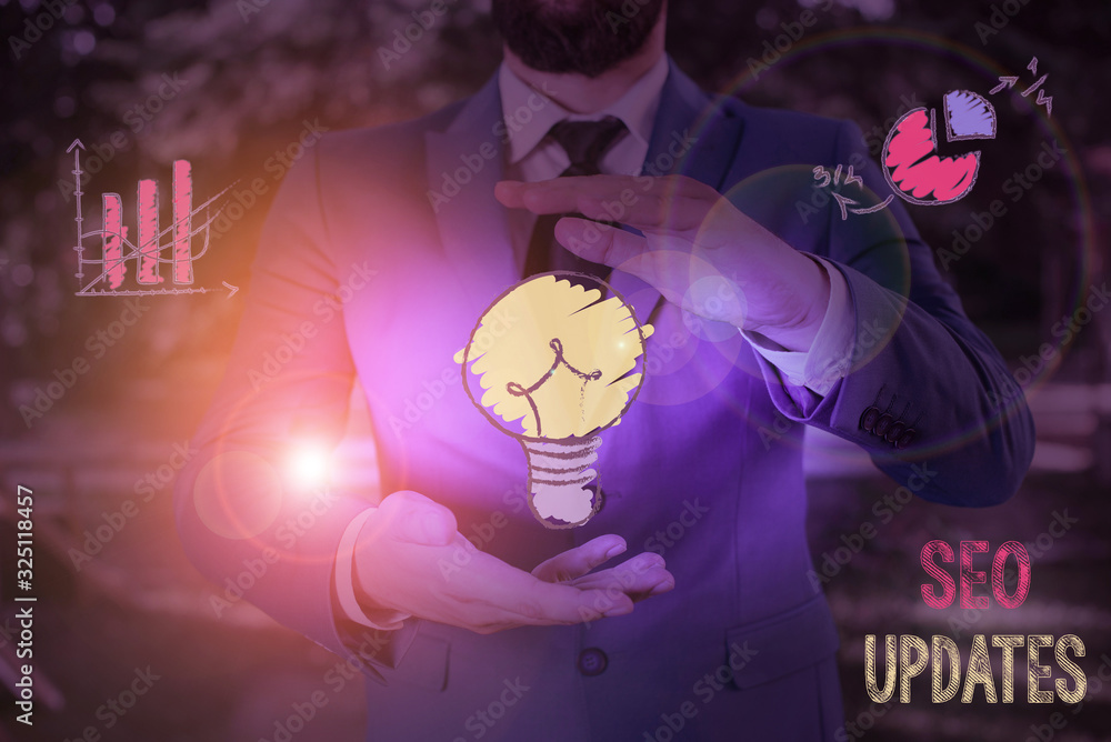 Poster handwriting text seo updates. conceptual photo new information or design in search engine optimizati