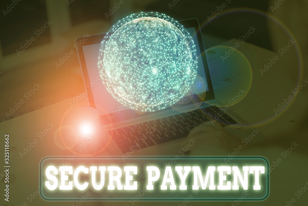 Poster writing note showing secure payment. business concept for webpage where credit card numbers are ente